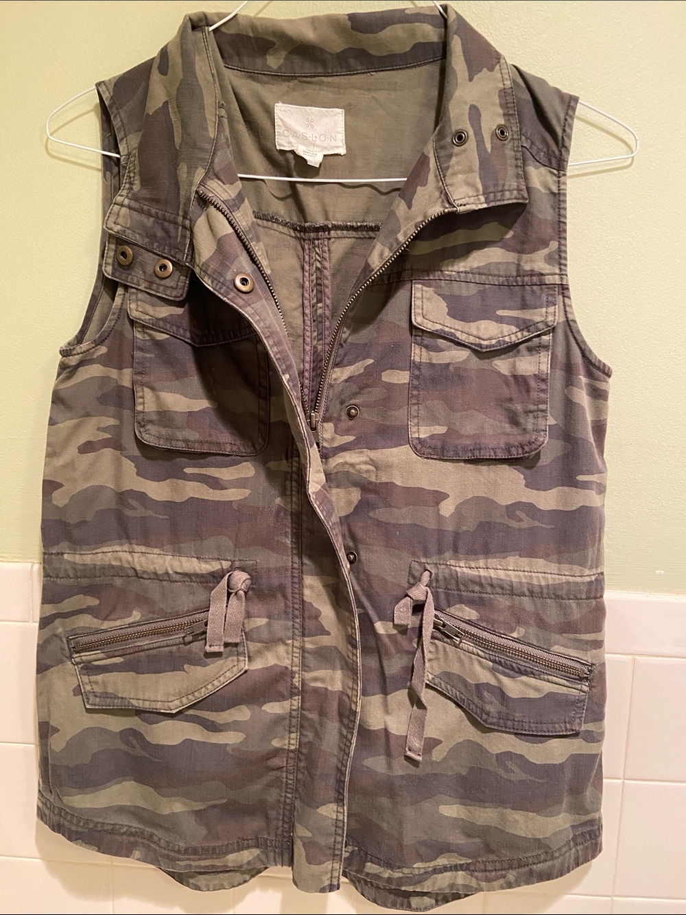 🩷Caslon' Camouflage Women Utility Vest - Olive Green Full Zip Size Petite XS